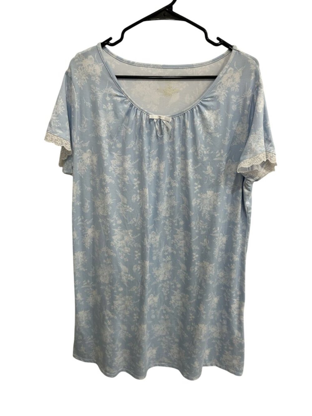 Elizabeth & Nicole XL Light Blue Floral Lace Trim Nightgown Cottagecore Coquette